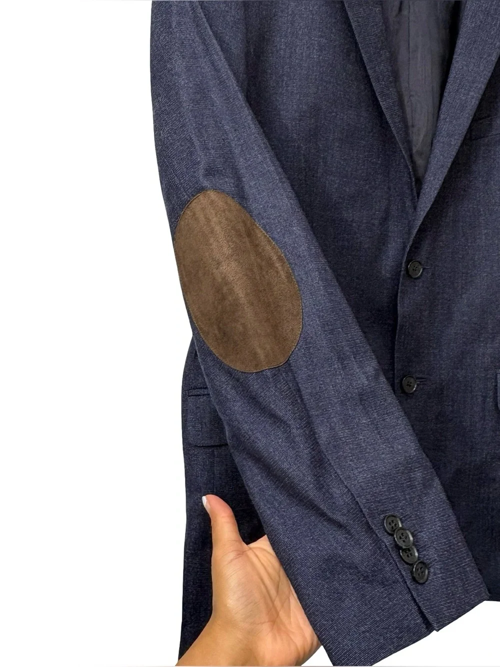 H&M Tollegno 1900 Merino Wool Blazer Slim Fit Blue Jacket 46R Elbow Patches